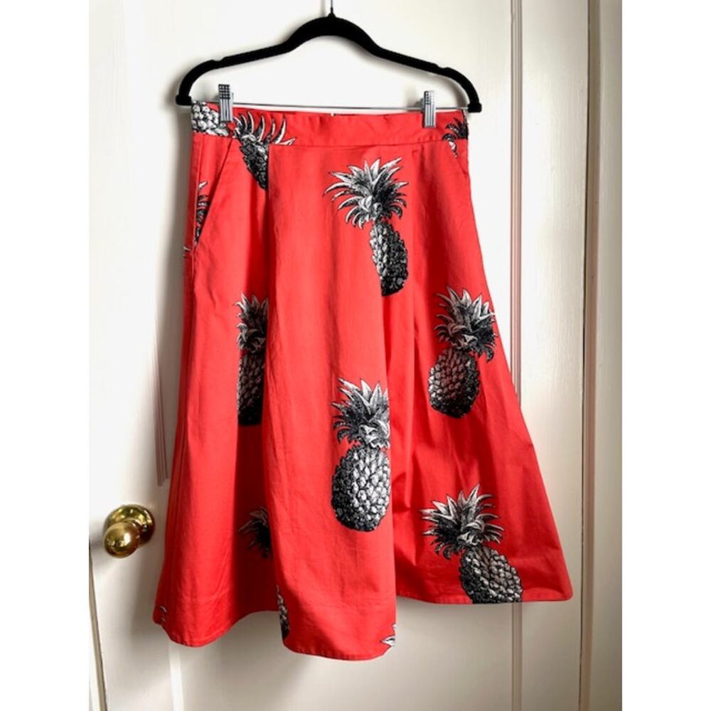 Ann Taylor Factory Coral Pineapple Print A-Line Midi Skirt Size 6 Tropical Fun